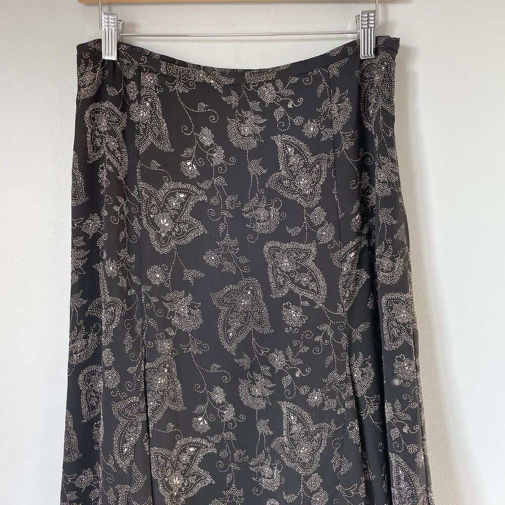 Evan-Picone Vintage Cottagcore Midi Skirt Floral Print Flowy Black Women's 6 - Picture 3 of 11